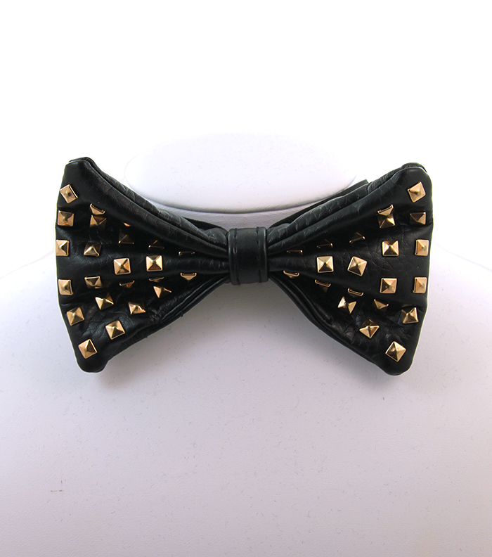 Black Leather Stretch Bowtie